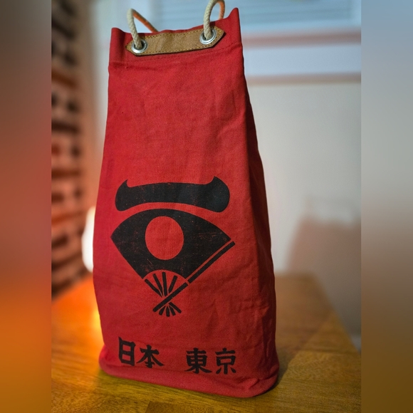 Vintage Japanese Red Canvas Drawstring Tote Bag - Picture 2 of 12